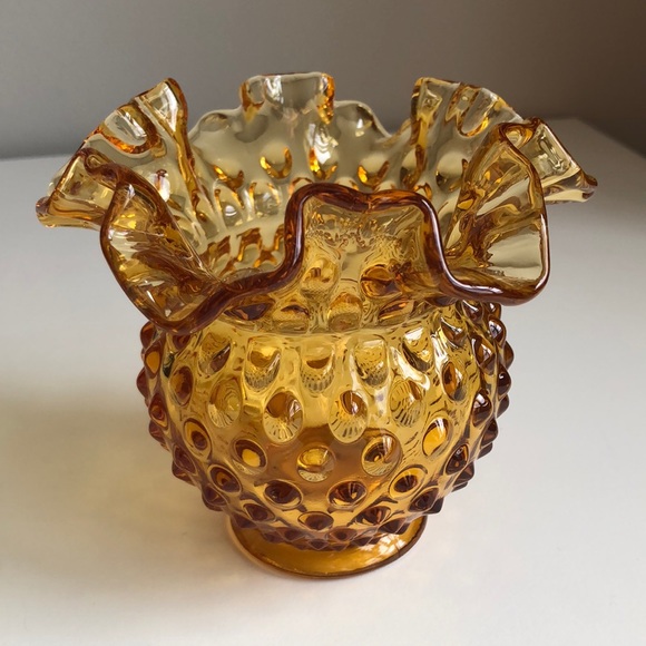 Other - Hobnail Amber Small Ruffled Edge Vase
